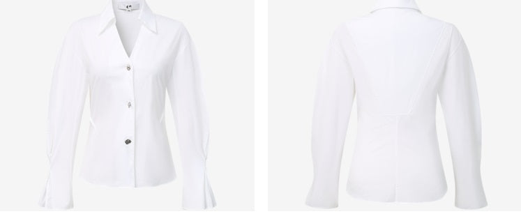COMME MOI Lu Yan designer's new women's white cotton elastic V-neck commuter shirt - GIFTED.