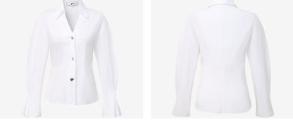 COMME MOI Lu Yan designer's new women's white cotton elastic V-neck commuter shirt - GIFTED.