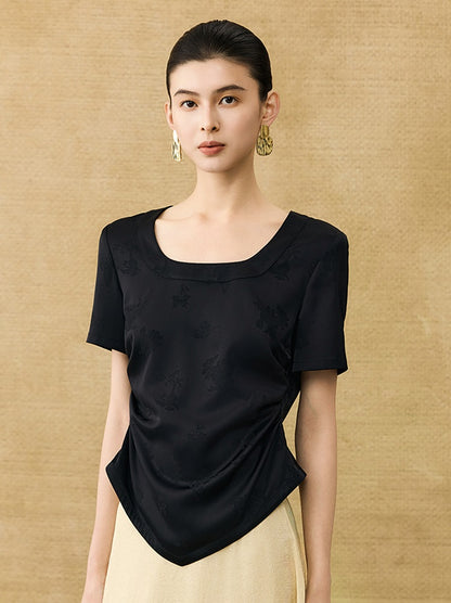 HECO Chinese Acetate Small Square Neck Short Sleeve Top- BEAK.