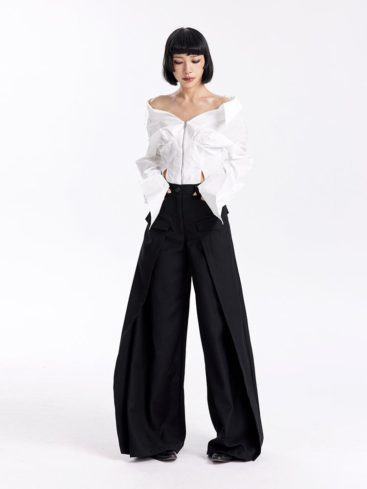TINY IN women's high-waisted wide-leg black pants -CHERRY