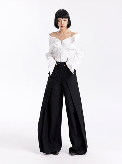 TINY IN women's high-waisted wide-leg black pants -CHERRY