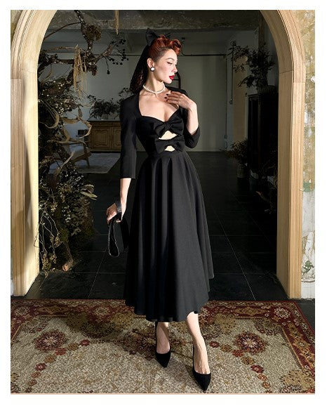 Le Palais Vintage Elegant Retro Long Sleeves Midi Black Cocktail Dress-Aurora Xs / Dress Le Palais Vintage Elegant Retro Long Sleeves Midi Black Cocktail Dress-Aurora Xs / Dress