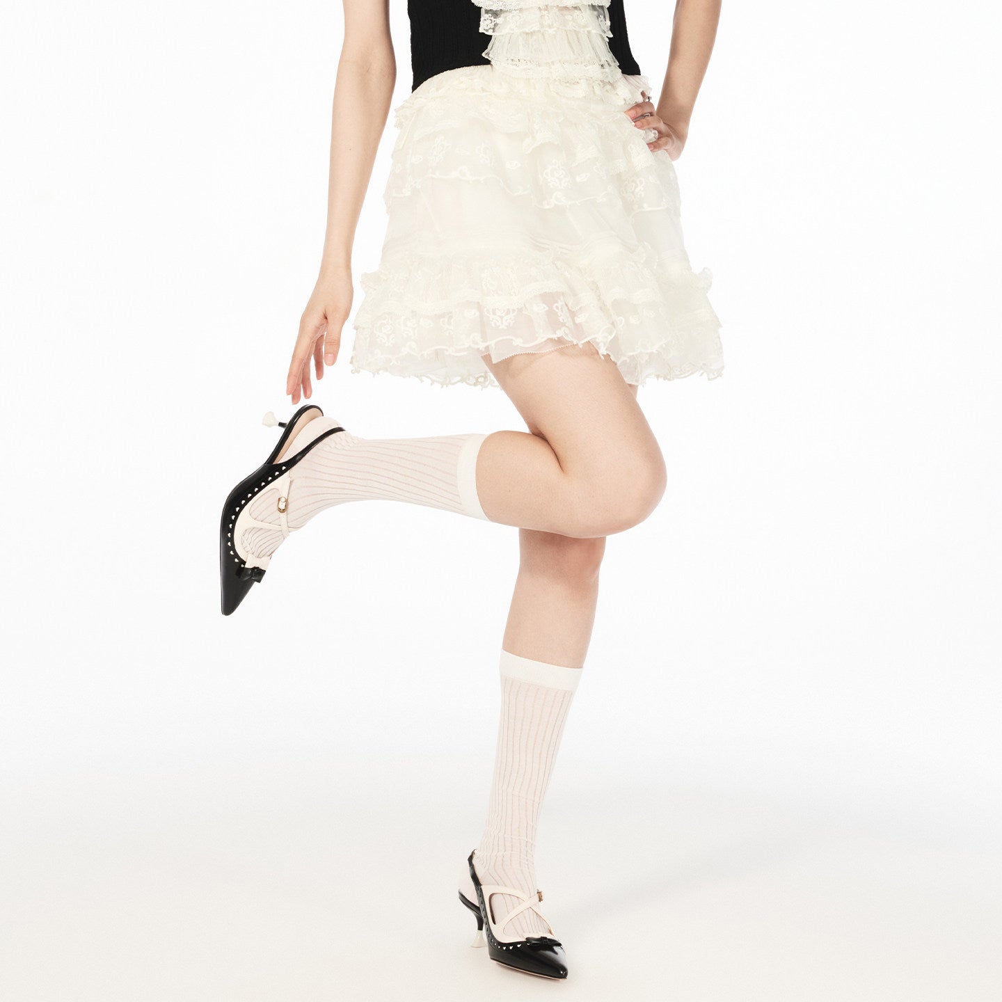 FAME multi-layer embroidered white skirt - ETHAN