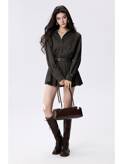 AUI Celebrity Temperament Plaid Shirt Slim POLO Dress - Ga-Ram