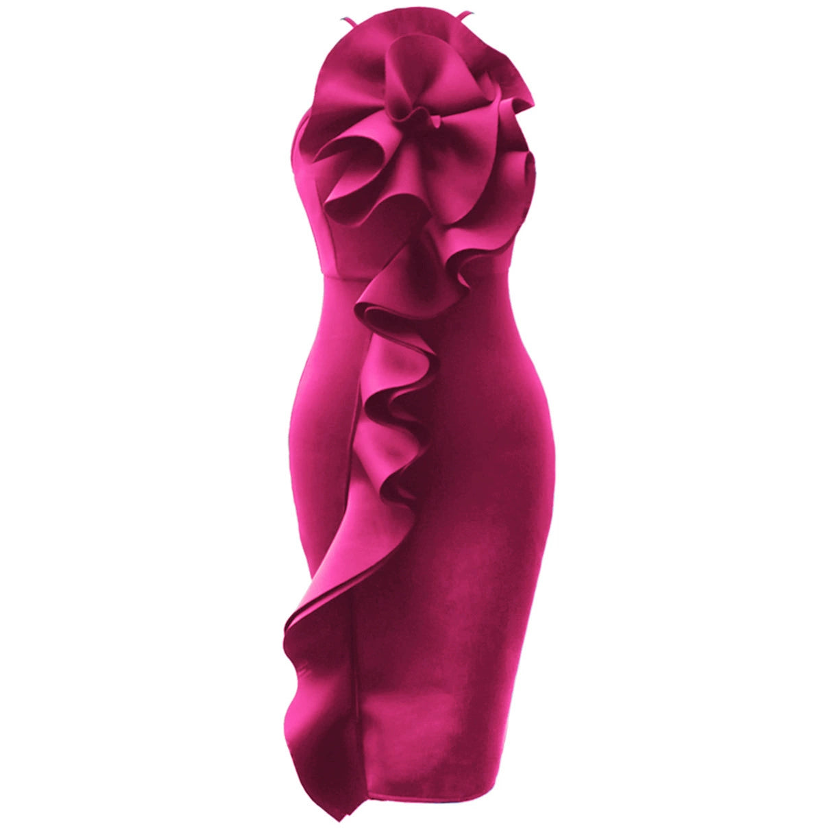 DOLLY Elegant French Style Sleeveless Ruffle Collar Slim Fit Midi Cocktail Dress-BANNIE