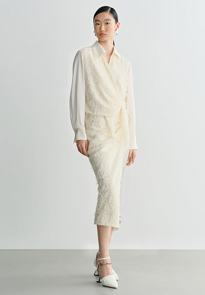 COMME MOI Lu Yan designer's women's satin stitching asymmetrical straight skirt - BILLY.