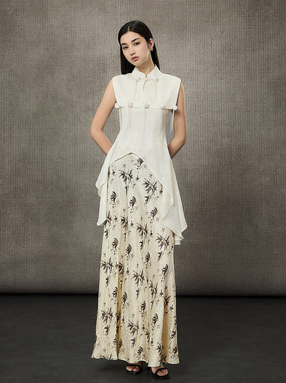 HECO Mock Collar Acetate Asymmetrical Wavy Side Halterneck Vest - DWELLS.