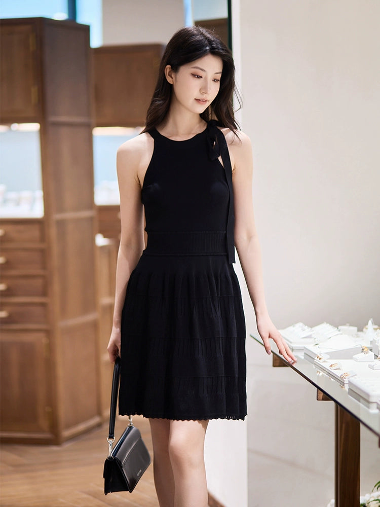 YES BY YESIR | Ye Qians Cut-Out Halterneck Knitted Dress with Sculptural Lines -THESSALIA.