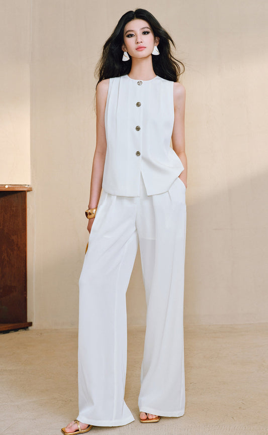 WANGXO | Skin-Friendly Fabric with High-End Metal Buckle Hand-Pinched Layered Urban Suit -NIXI