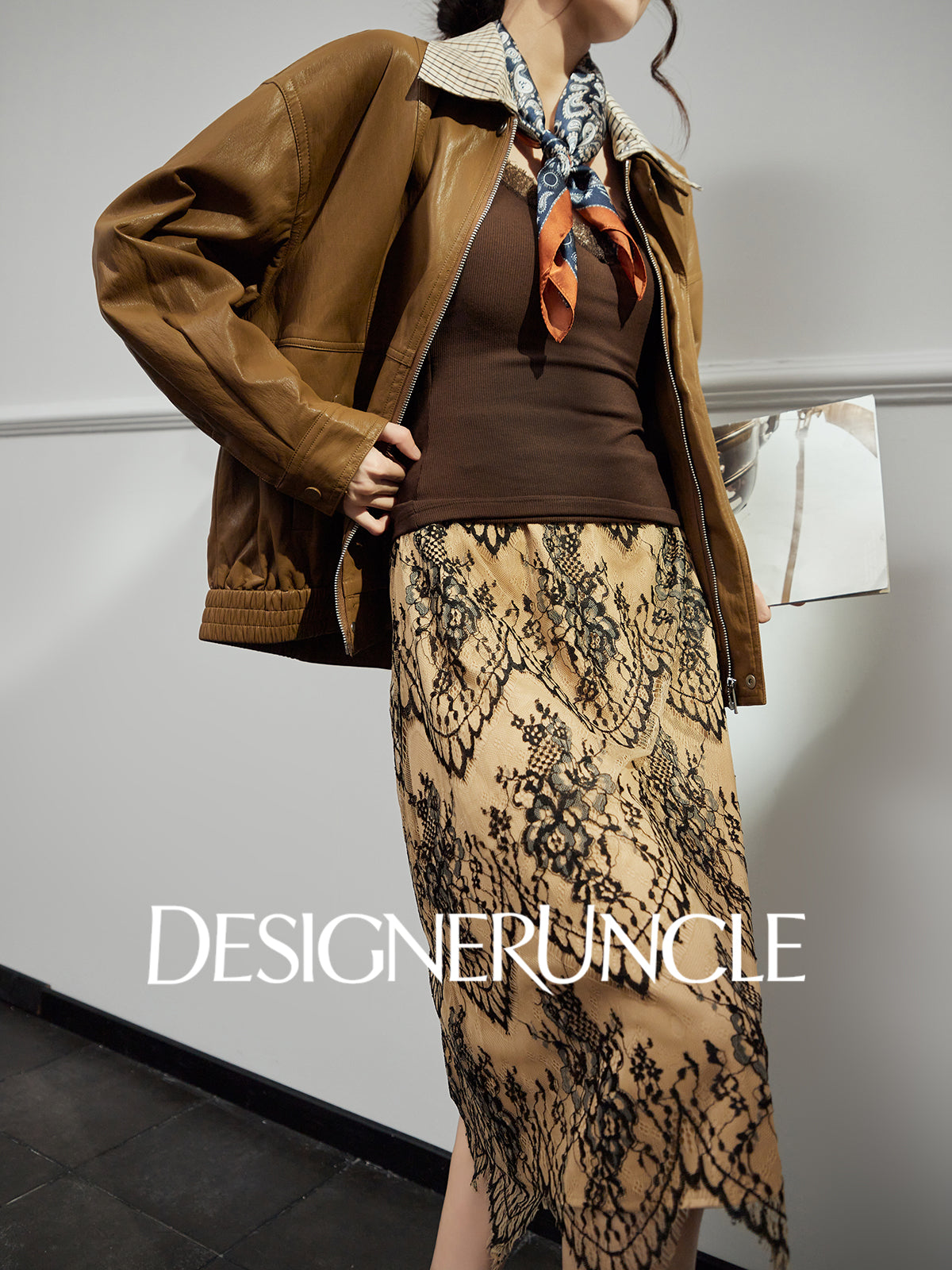 DGU|Brown leather retro loose high-end temperament fashion jacket  - Stephan.