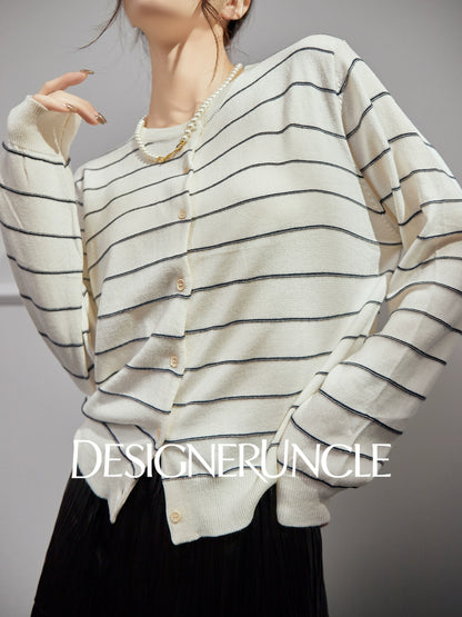 DGU |Off-white striped knitted striped cardigan luxury design top - POTEN.