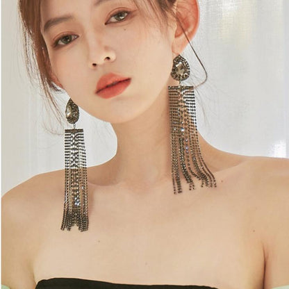 DOLLY Elegant Rhinestone Diamond Tassel Chic Earrings-ABIGAIL