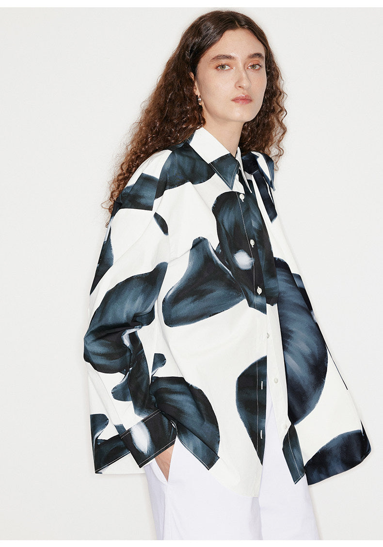 ATELIER MISS LU Spring/Summer brand fixed dyeing calla lily print shirt - TEE