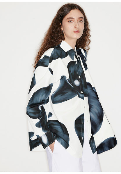 ATELIER MISS LU Spring/Summer brand fixed dyeing calla lily print shirt - TEE