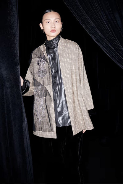 M essential Mackay designer brand embroidered new Chinese cardigan top - grunt.