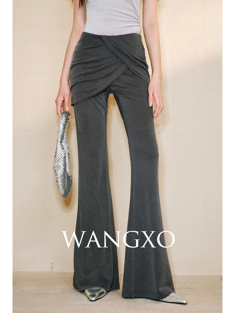 WANGXO Smooth Modal Cupro Beads Low-Waisted Slim Flared Layered Pants - SELMA
