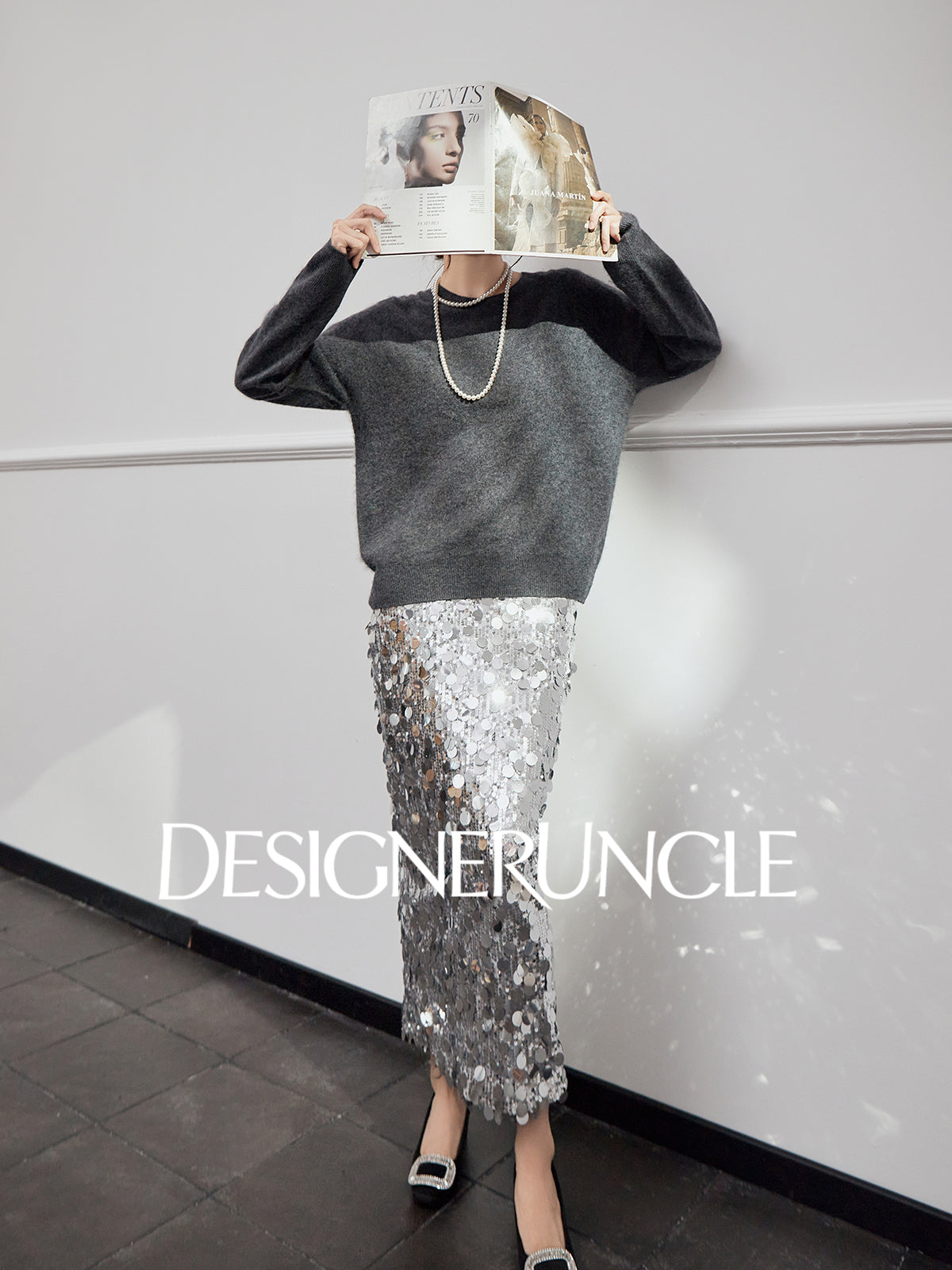 DGU "Goose Return" gray crew neck sweater loose and versatile slimming top - ALVADA.
