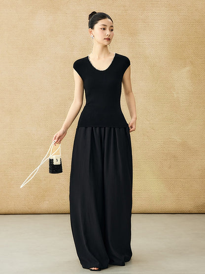 HECO Acetate High Waist Wide-leg Pants - TREY.