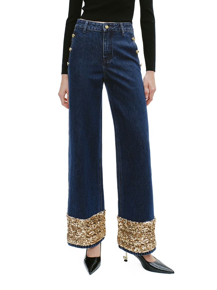 YES BY YESIR  beaded straight-leg jeans - PROP.