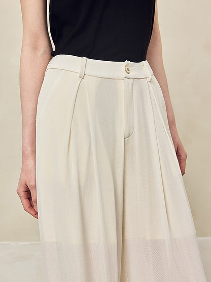 HECO 100% linen drape knitted casual wide-legged black white Pants Women - FINGER.