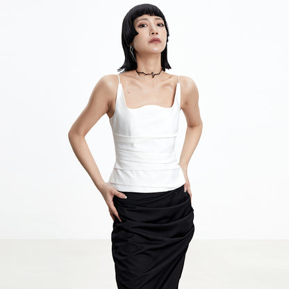 TINY IN w-neck pleated black white back zipper camisole - PIPER