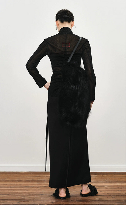 ZHUCHONGYUN simple fashionable black satin straight long skirt-MEGUMIN.