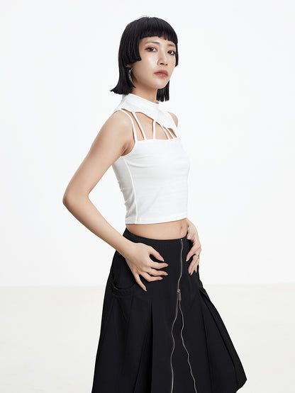 TINY IN triangle cut-out short tight women's summer vest-ASHAN