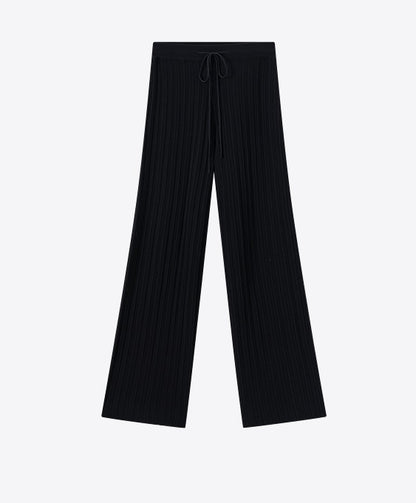 COMME MOI Lv Yan designer summer women's black thin texture knitted straight pants - AYLA.