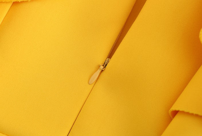 DOLLY Elegant Square Collar Ruffle Short Sleeves Slim Fit Midi Office Dress-HELEN