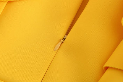 DOLLY Elegant Square Collar Ruffle Short Sleeves Slim Fit Midi Office Dress-HELEN