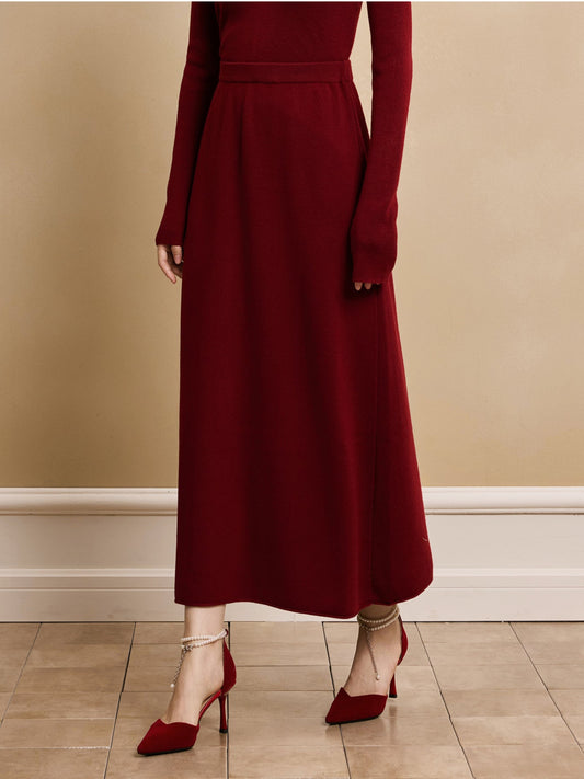 HECO soft waxy wool knitted high-elastic A-line red black creamy White SKIRT spring - THAT.