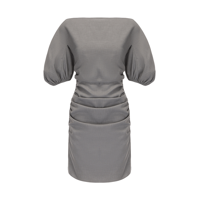 ATELIER MISS LU  Straight Neck Slim Silhouette Sleeve Dress - TINSEL.