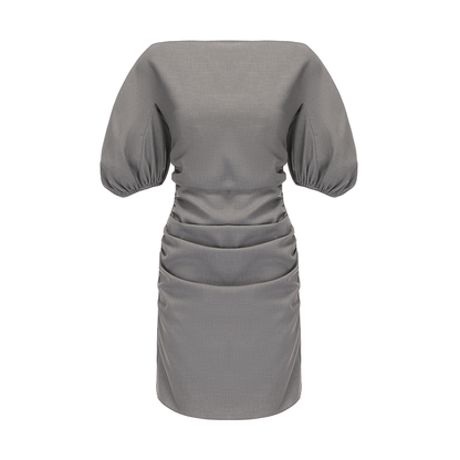 ATELIER MISS LU  Straight Neck Slim Silhouette Sleeve Dress - TINSEL.