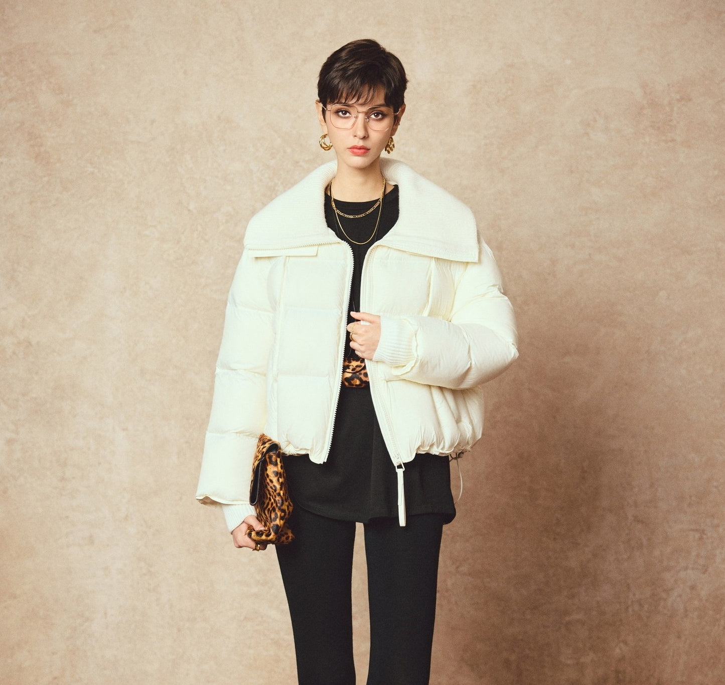 ANNASPEAK Lightweight Wool Collar Short Down Jacket-PANP.