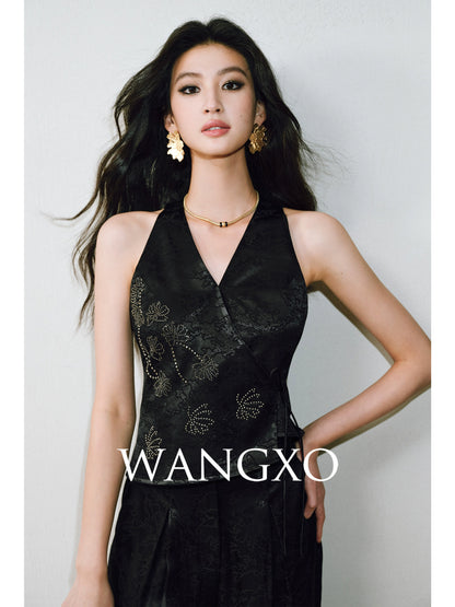 WANGXO  Cross-Strappy Top Relaxed Pants and Statement Silhouette Suits Set -ZAYA