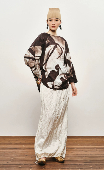 ZHUCHONGYUN stork leaf autumn song curved hem top--LUPIN.