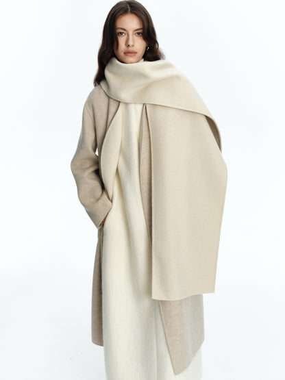 SERRER ivory two-tone shawl reversible wool coat - MARCUS.