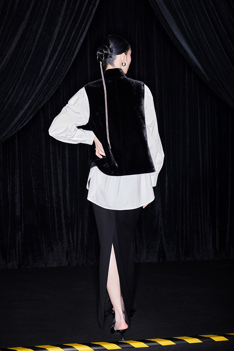 M essential Mackay designer silk velvet two-dimensional fish algae curtain beads vest - TASK.