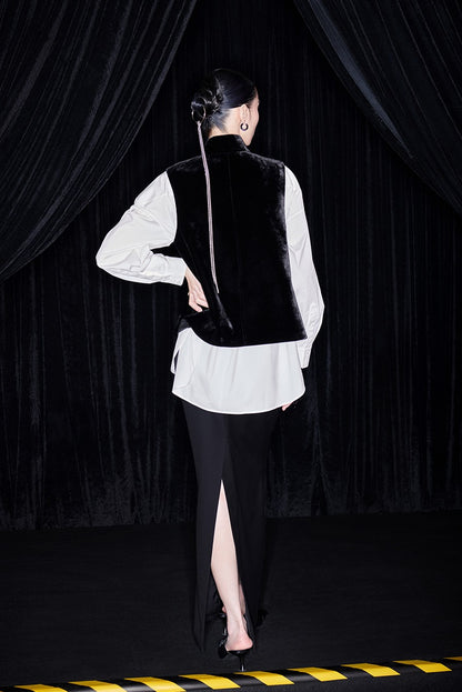 M essential Mackay designer silk velvet two-dimensional fish algae curtain beads vest - TASK.