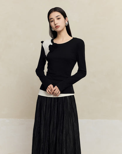 HECO three-dimensional handmade rose wool black knitwear women - throne.