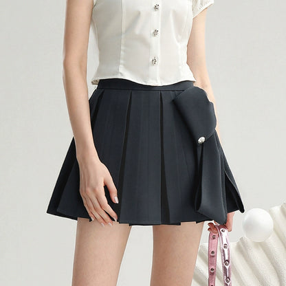CHECOCRE Stubble sweet cool girly suit dark gray pleated skirt - MEDE.