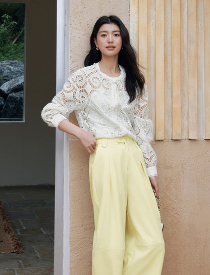 SUSHE eight-point straight banana relaxed wide-leg pants-KATY
