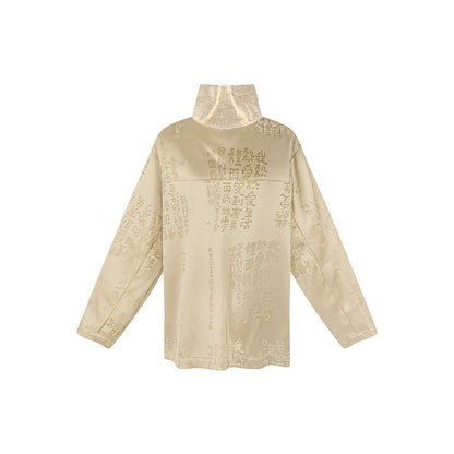 TUYUE Satin Calligraphy Dark Pattern High Neck Breasted Straight Shirt- KAYLA.