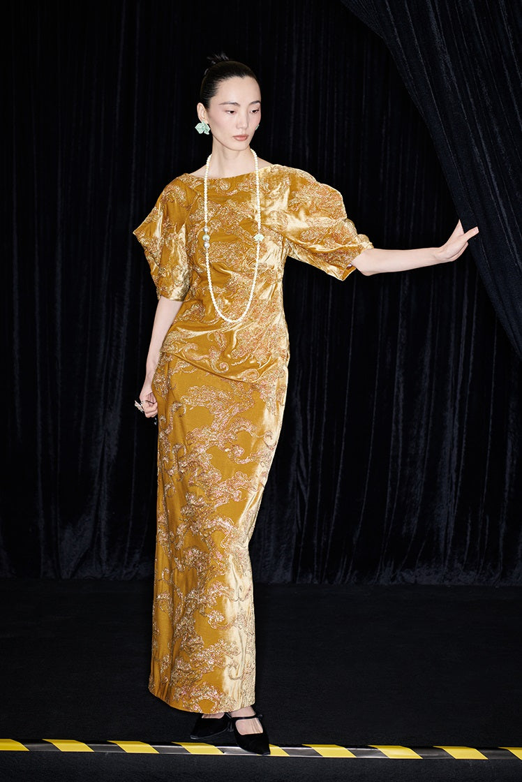 M essential Mackay designer Juyi velvet stand-up irregular silhouette top - TINA .