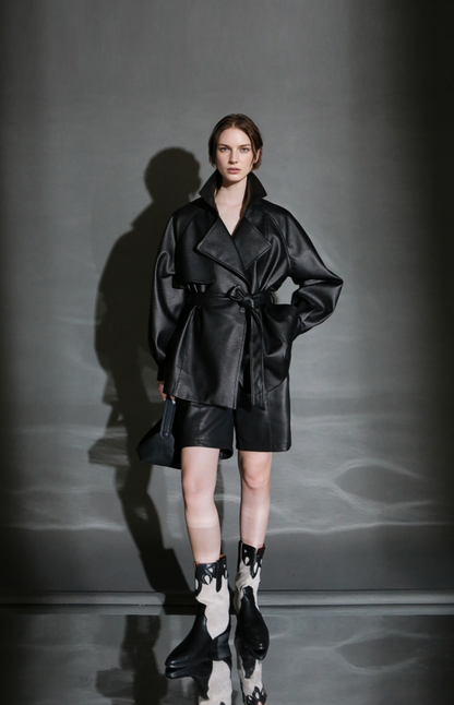 PIAOIN Short Straight Leather Soft Shorts Thin Pants Versatile Spring-BELLA