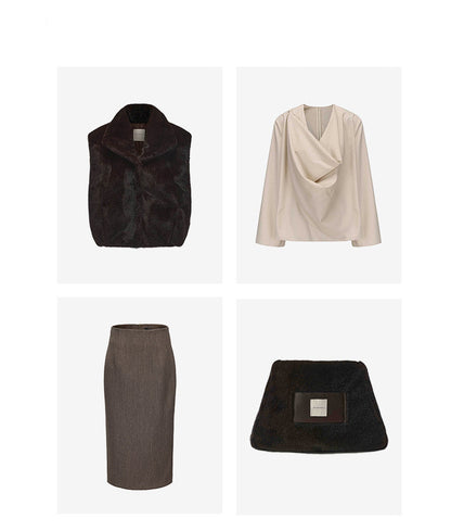 AtelierMissLu Fall/Winter Sheep wool high-waisted straight skirt - ANGEL.