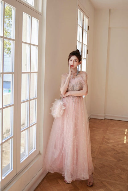 DOLLY Elegant Off Shoulder Sleeveless Embroidery Long Tutu Dress-IMOGEN