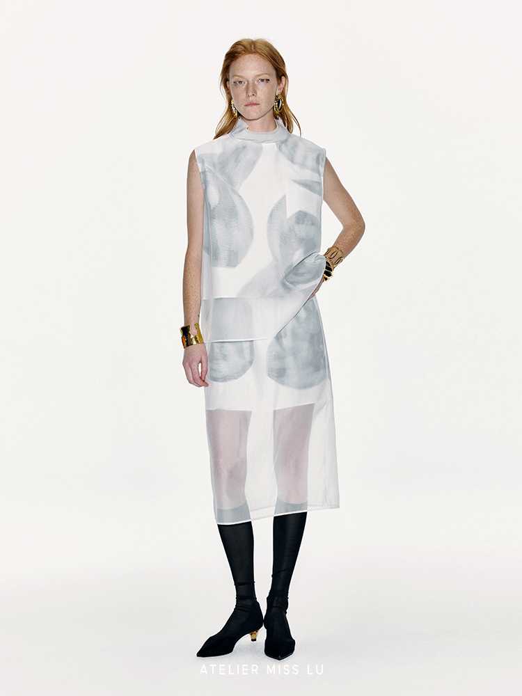 ATELIER MISS LU Spring/Summer Calla Lily Print Two-piece Tulle Top - PEDRO