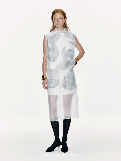 ATELIER MISS LU Spring/Summer Calla Lily Print Two-piece Tulle Top - PEDRO