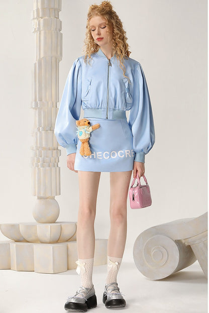 CHECOCRE Three-dimensional Bear Design Sense Blue Two-Piece Short Set Suit  - MORGAN